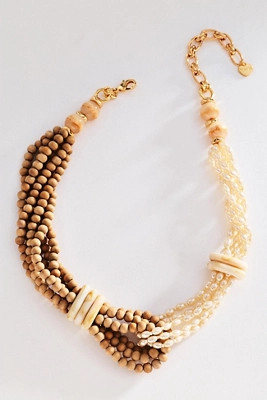 Wood Bead and Pearl Interlock Necklace | Anthropologie (US)
