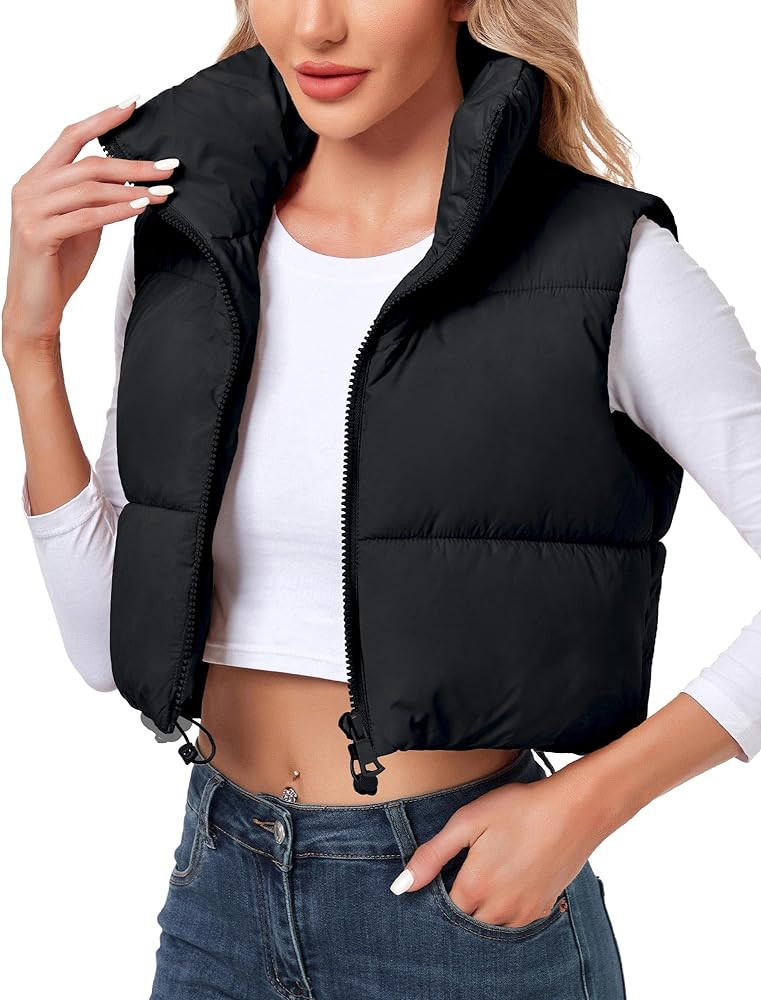 Polu Women's Cropped Puffer Vest Jacket Sleeveless Winter High Stand Collar Lightweight Vest for ... | Amazon (US)