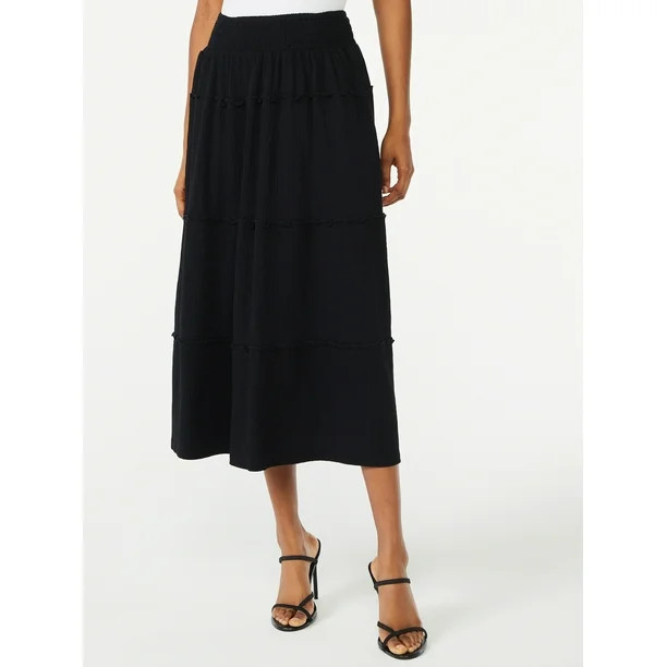 Scoop Women's Ruffle Smocked Waist Midi Skirt - Walmart.com | Walmart (US)