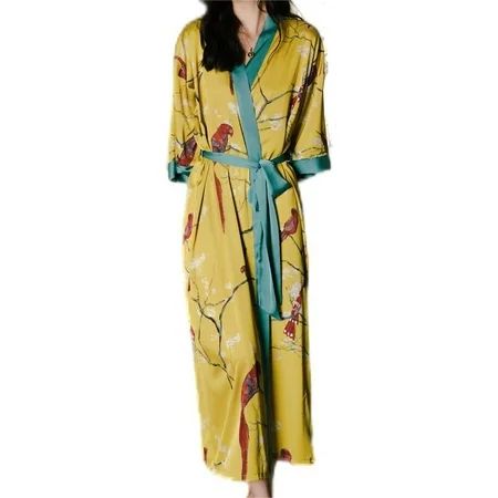 ACIRAE Women s Silk Print Oriental Art Robe Long Kimono Robes Housecoat Loungewear Flower series Anc | Walmart (US)