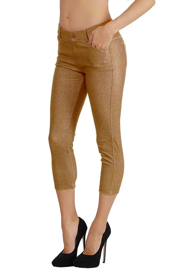 Fit Division Women's Jean Look Cotton Blend Jeggings Tights Slimming Full Lenght Capri Bermuda Sh... | Amazon (US)