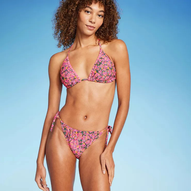 Women's Side-Tie Cheeky Bikini Bottom - Wild Fable™ Pink Floral Print | Target