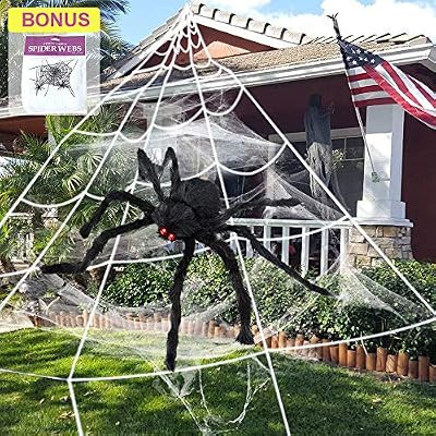 EZIGO Halloween Spider Decorations 3 Pack (1 Spider + Triangle Web + Stretch Web) Giant Spider 75... | Amazon (US)