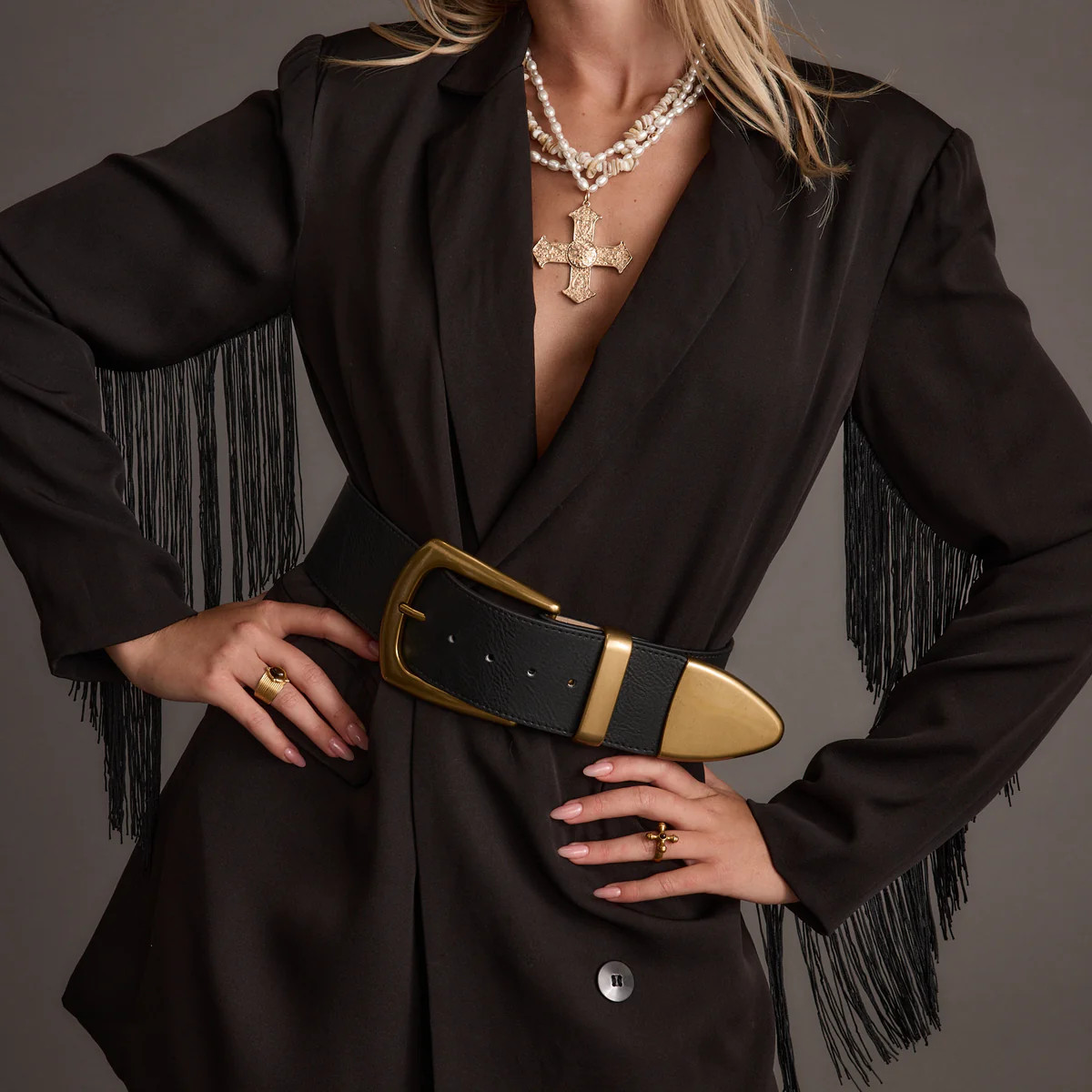 Fulton Black Blazer Dress With Fringe | 12th Tribe