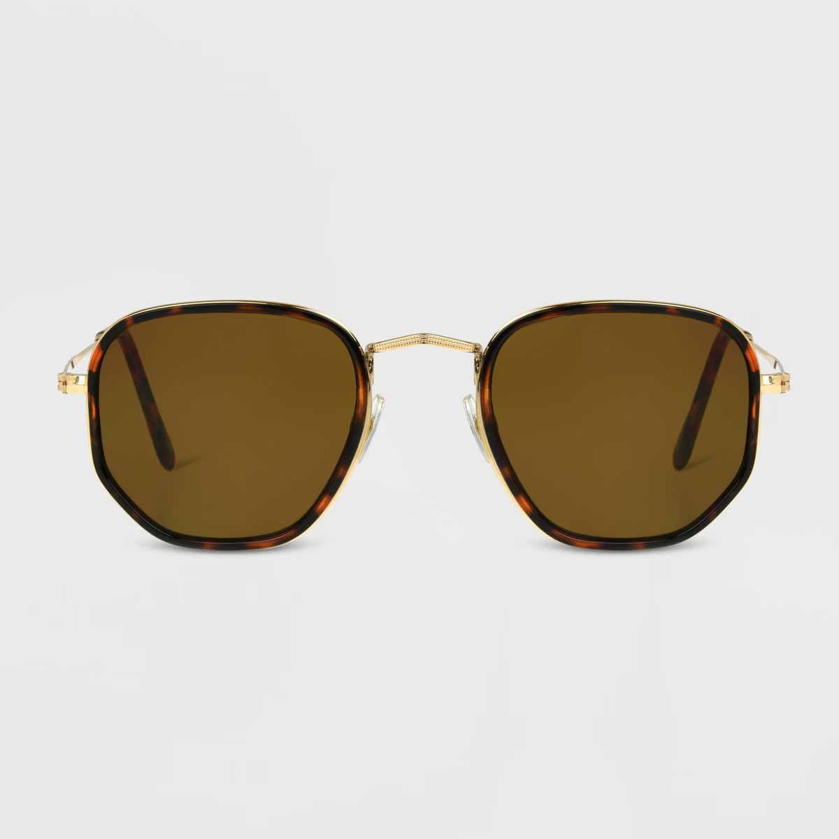 Women's Tortoise Shell Print Narrow Metal Geo Round Sunglasses - Universal Thread™ Gold | Target