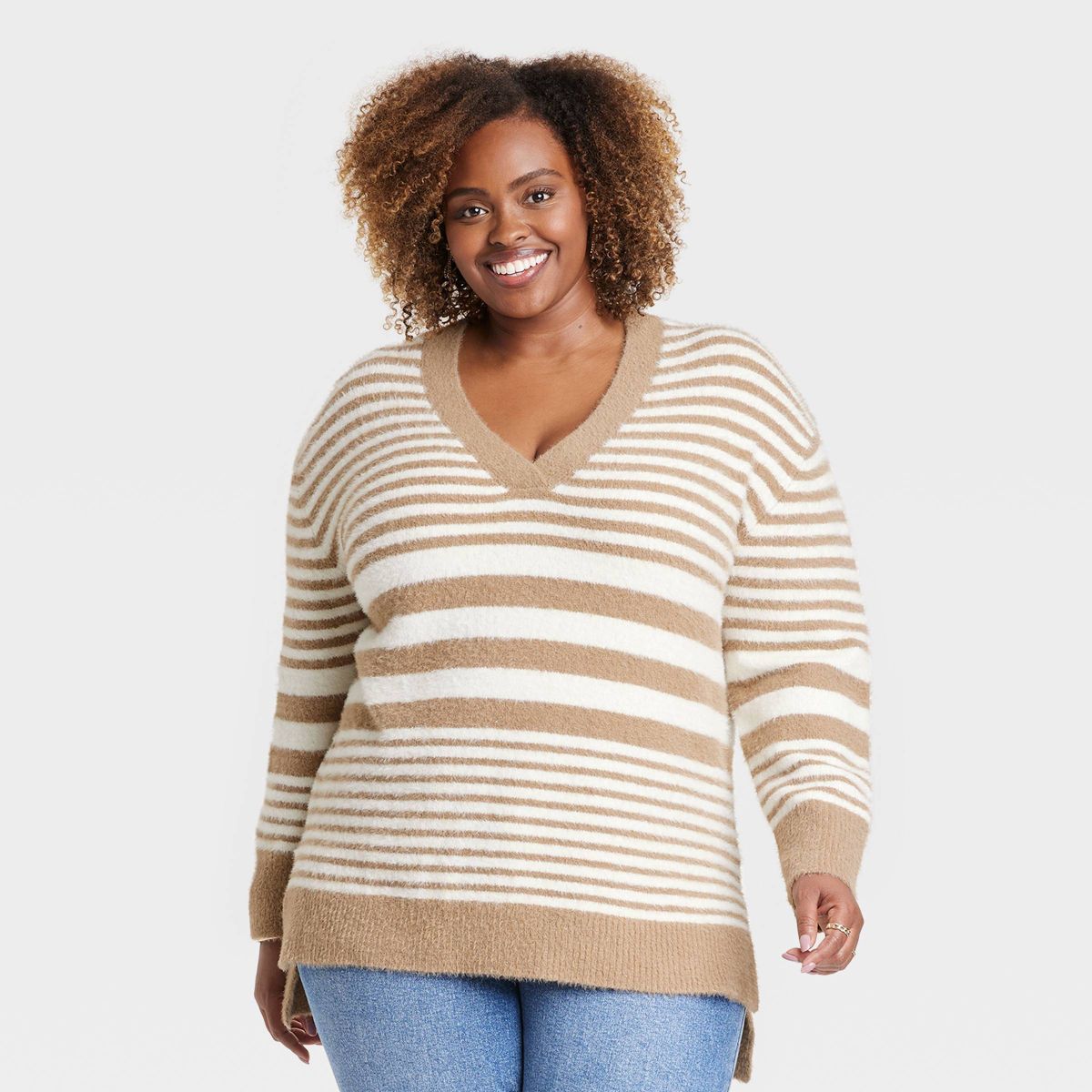Women's Fuzzy V-Neck Tunic Pullover Sweater - Ava & Viv™ | Target