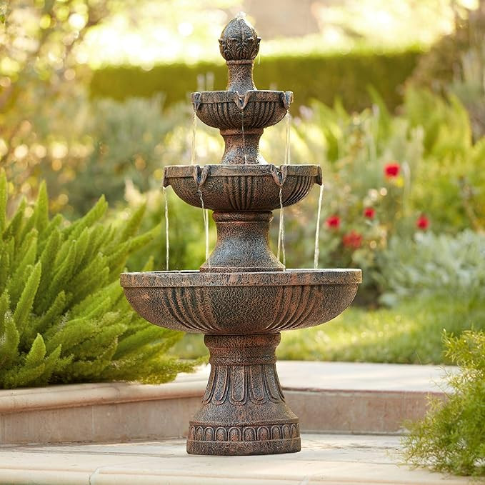 Ravenna Italian Outdoor Floor Bubbler Fountain and Waterfalls 43" High 3 Tiered Cascading for Gar... | Amazon (US)