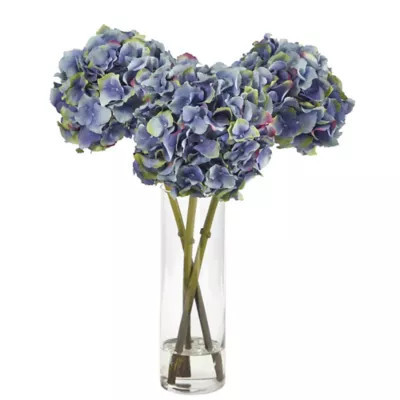 Nearly Natural 18 in. Artificial Hydrangea Arrangement in Glass Vase, Blue | Tractor Supply