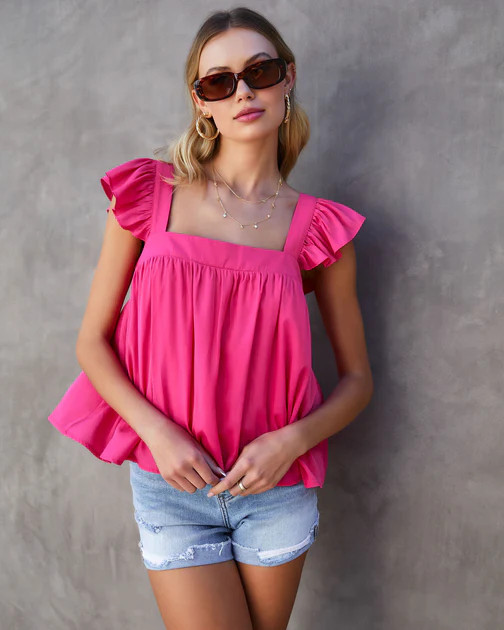 Halle Flutter Sleeve Babydoll Top - Fuchsia | VICI