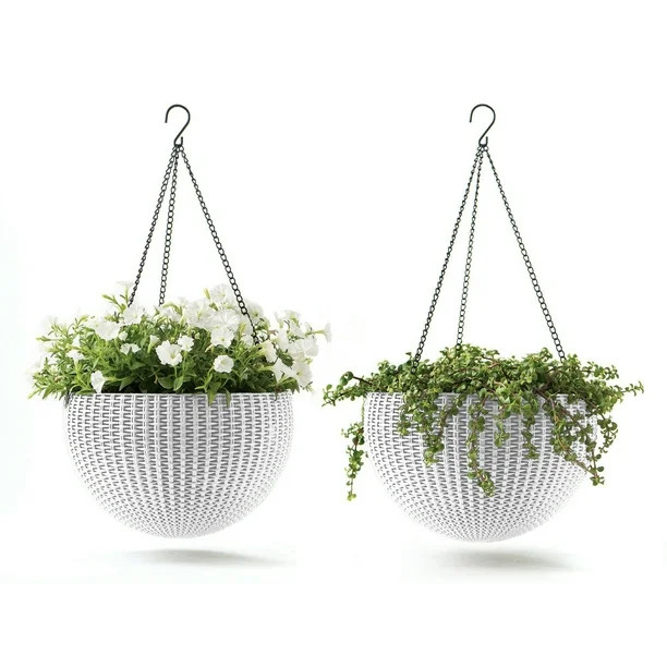 Keter Hanging Rattan Resin Planter Set of 2, White | Walmart (US)
