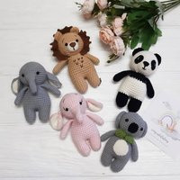 stuffed Safari Animals Elephant, Lion, Panda, Koala, Set Of Knitted Toys Animals For Baby & Kids, Neutral Toys, Shower | Etsy (US)