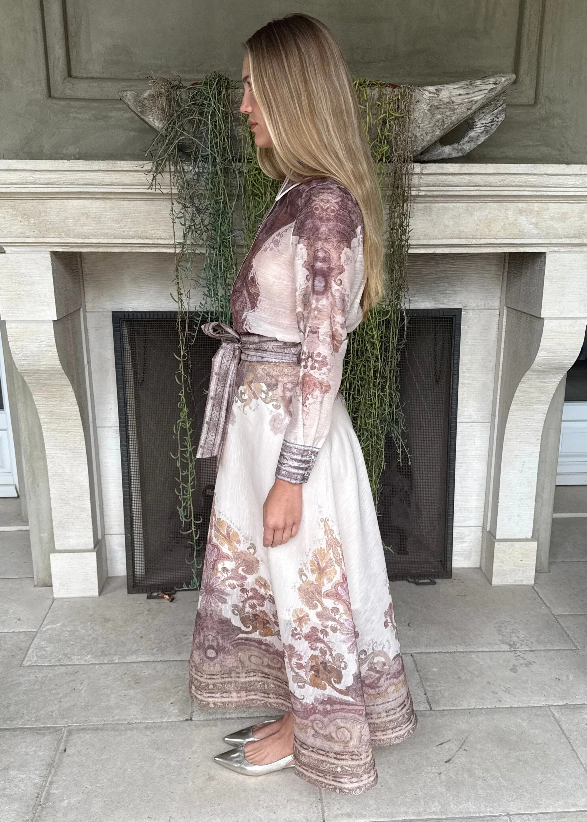 Katherine Tie Waist Maxi Skirt - Pink and Brown | Benaar La
