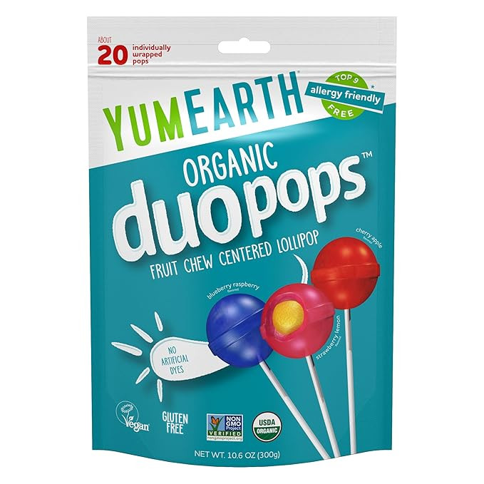 YumEarth Organic Duo Pops, Lollipops with Fruit Chew Centers - Allergy Friendly (Top 9 Free), No ... | Amazon (US)