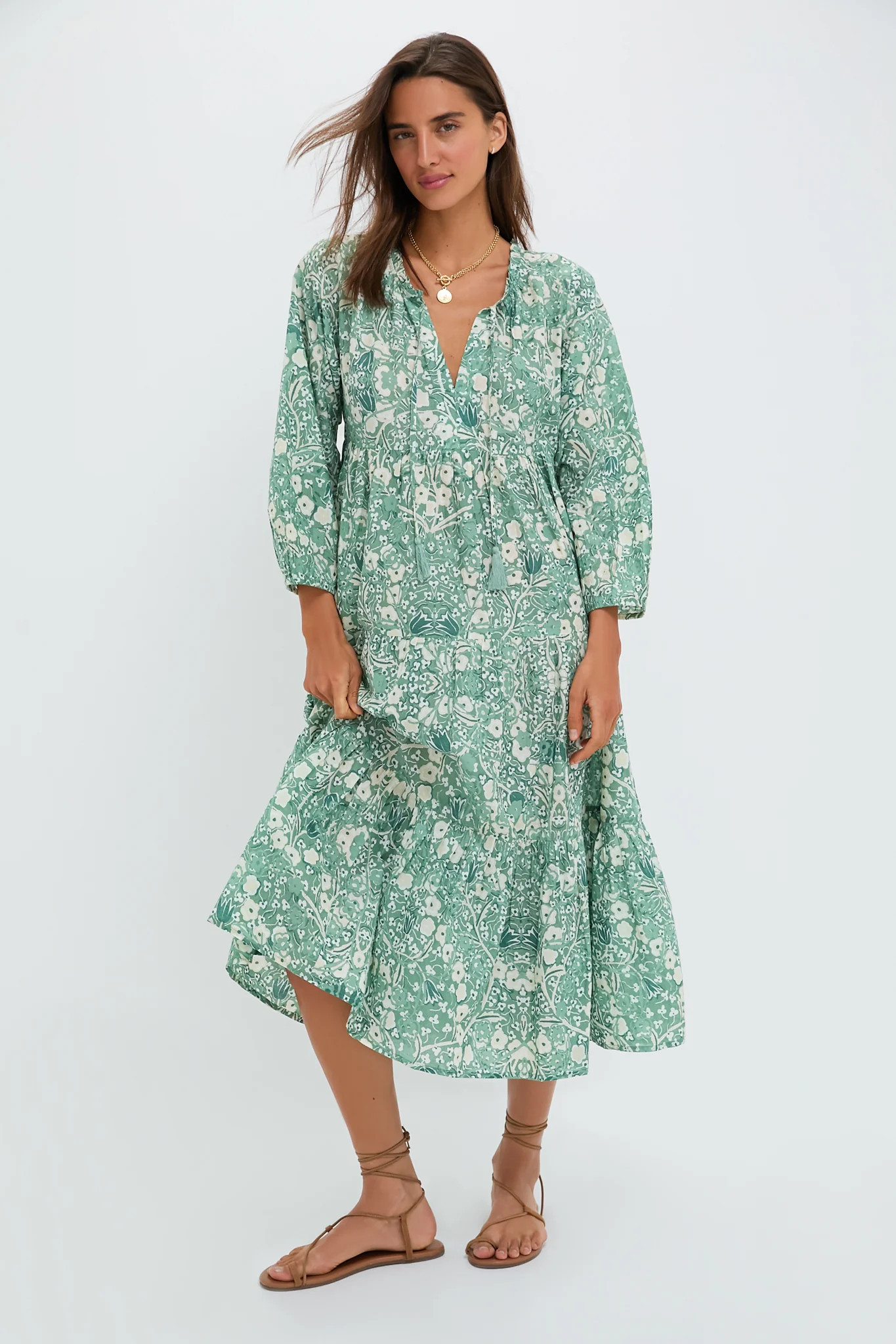 Misty Jade Blossom Long Sleeve Salty Paloma Caftan | Tuckernuck (US)