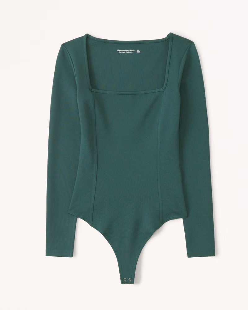 Women's Long-Sleeve Ponte Squareneck Seamed Bodysuit | Women's Tops | Abercrombie.com | Abercrombie & Fitch (US)