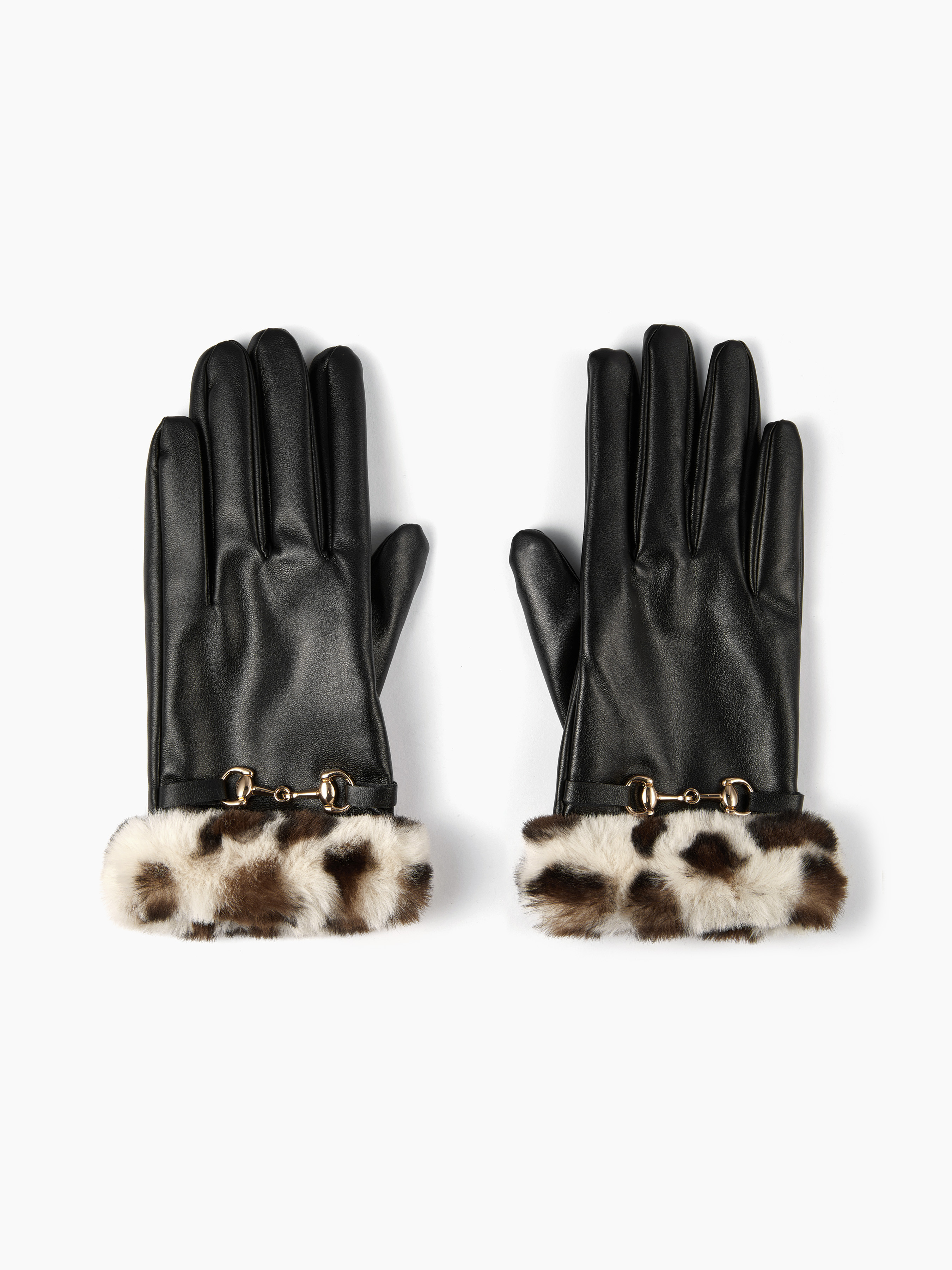 LEOPARD PRINT FUR-LOOK TRIM BUCKLE GLOVES | Cider