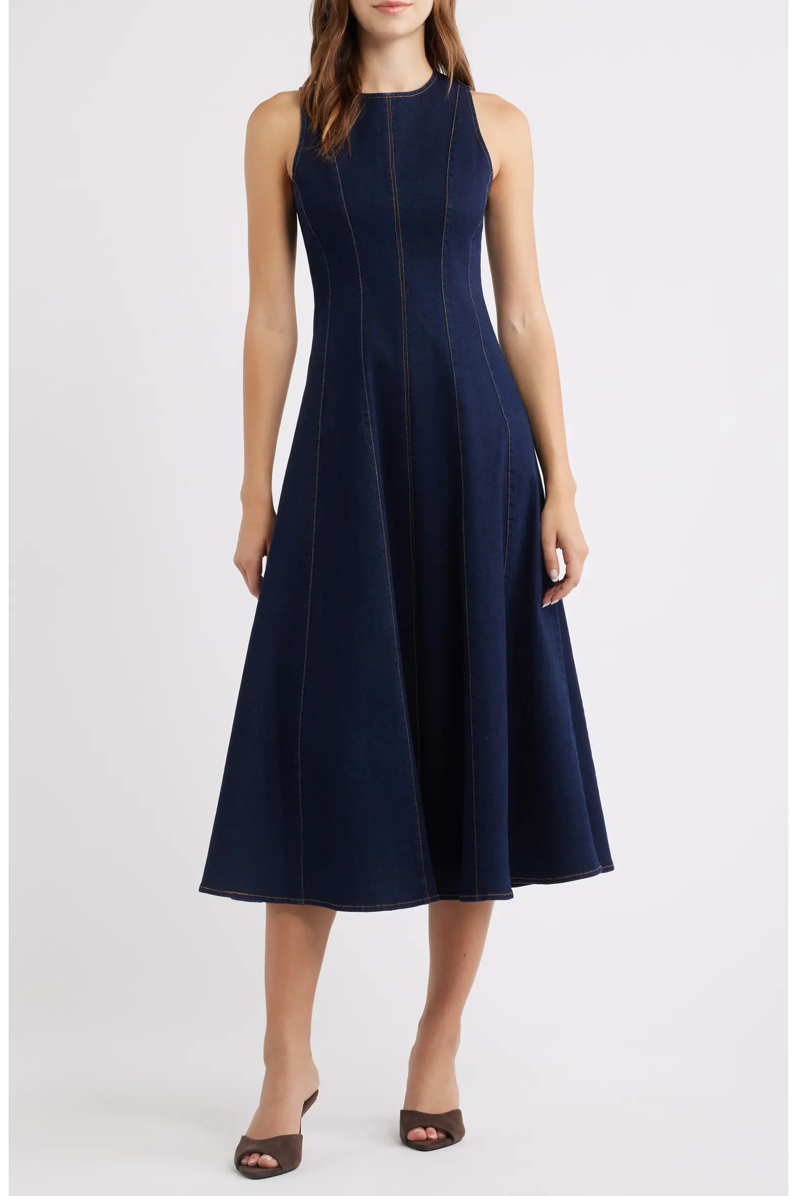 Topstitch Detail Sleeveless Denim Dress (Women) | Nordstrom | Nordstrom