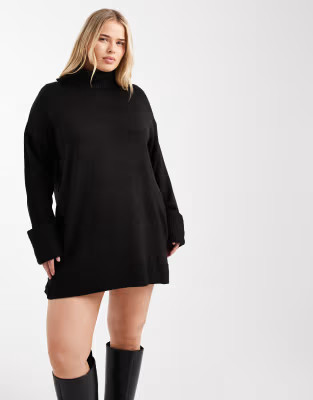 Brave Soul Plus – Hoch geschlossenes Pulloverkleid aus Strick in Schwarz | ASOS | ASOS (Global)