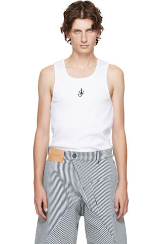 White Anchor Embroidery Tank Top | SSENSE