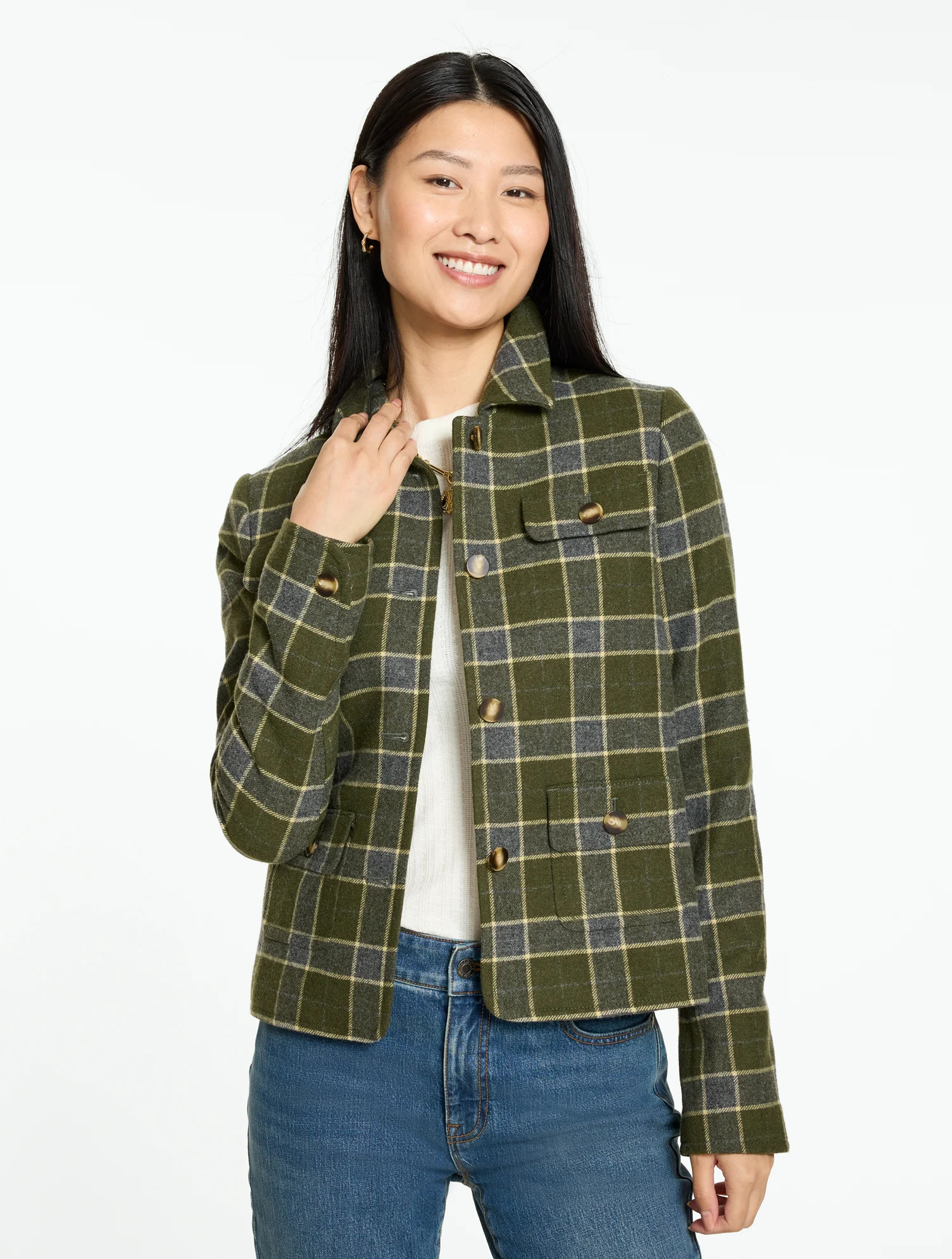 Shetland Jacket - Classic Plaid - Dark Olive/Dandelion Mult - 6 Talbots | Talbots