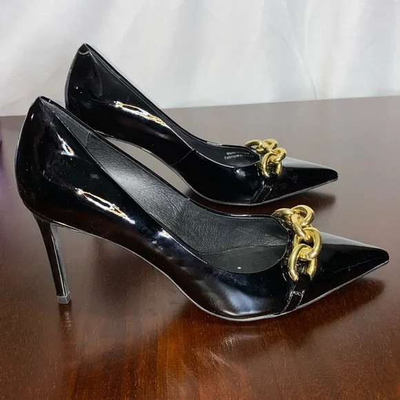Jeffrey Campbell Chain Link Pointed Toe Pump Black Patent with Gold Size 8 | Poshmark