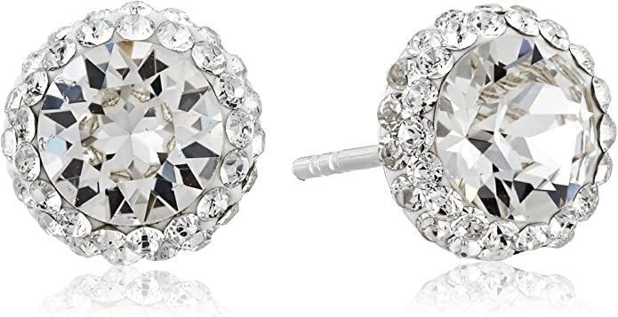 Amazon Collection Sterling Silver Swarovski Crystal Halo Stud Earrings | Amazon (US)