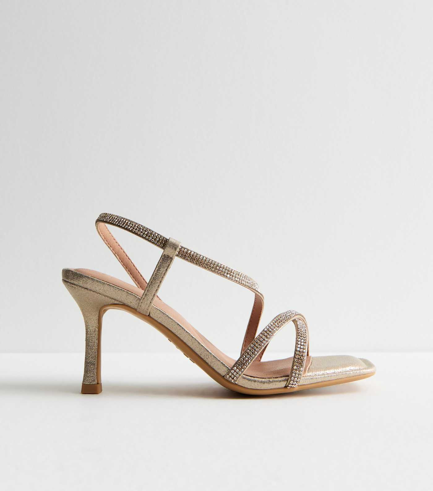 Wide Fit Gold Diamanté Strappy Stiletto Heel Sandals | New Look | New Look (UK)