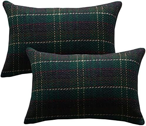 Green Plaid Pillow Covers 12x20 inch Set of 2 Knitting Tartan Pillow Cases Winter Xmas Farmhouse ... | Amazon (US)
