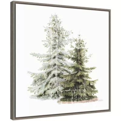 Amanti Art Vintage Wooded Holiday Trees in Snow Framed Canvas Wall Art Print | Belk