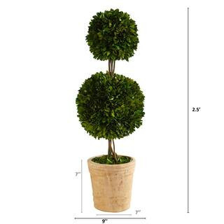 Nearly Natural 2.5 ft. Preserved Boxwood Double Ball Artificial Topiary Tree in Decorative Plante... | The Home Depot