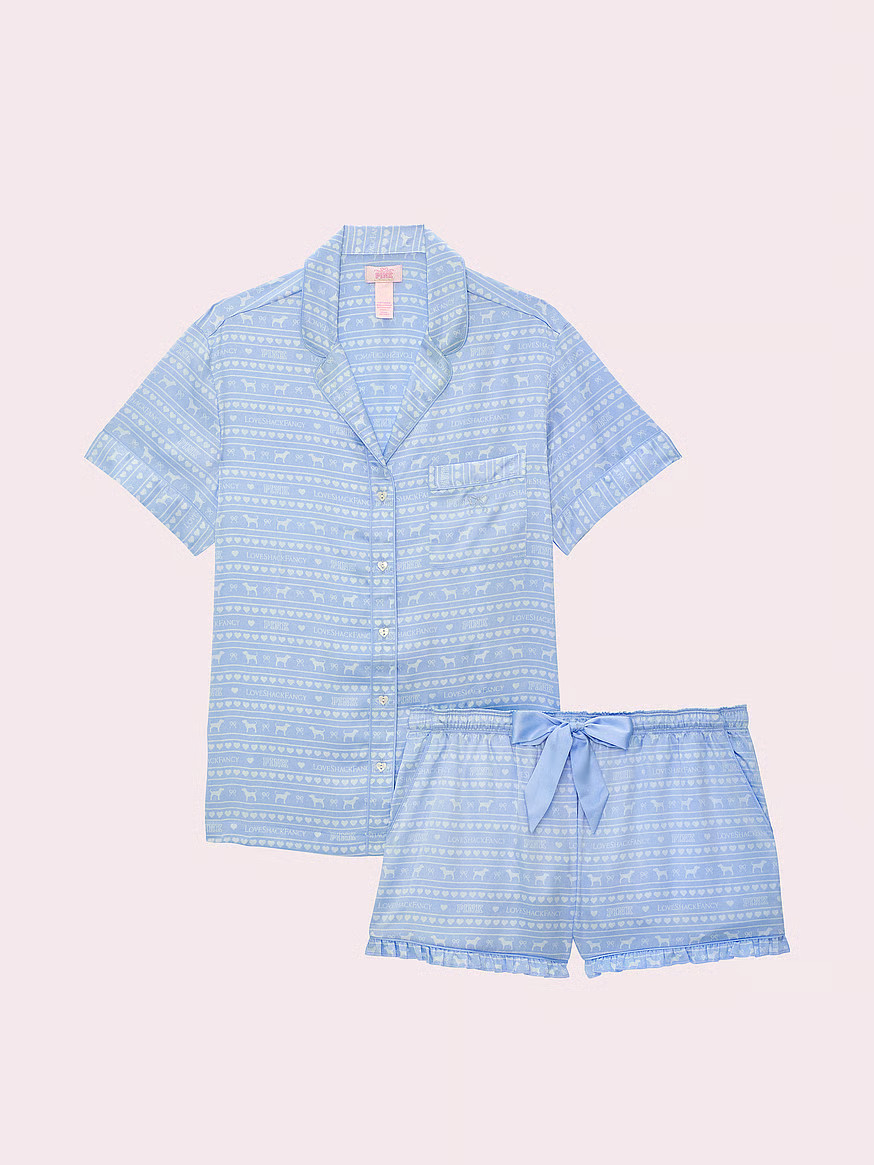 Buy PINK x LoveShackFancy Satin Short Pajama Set, Windsurfer Blue Logo - Order Pajamas Sets onlin... | Victoria's Secret (US / CA )