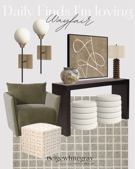 Wayfair sale!! Check out these sale items! The abstract art is my favorite and this console table is now only $315!!! Love the ottomans that double as storage and the rug is trending with its pattern. Love the olive accent chair and the bone leather woven ottomans! Check out these amazing finds here! Beigewhitegray 

#LTKsalealert #LTKhome #LTKstyletip