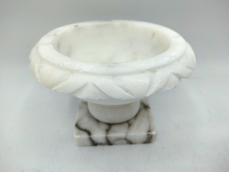 Alabaster Bird Bath 2.5hx3.5w, Vintage Hand Carved Stone Pedestal Bowl, No Doves, White W/ Black ... | Etsy (US)