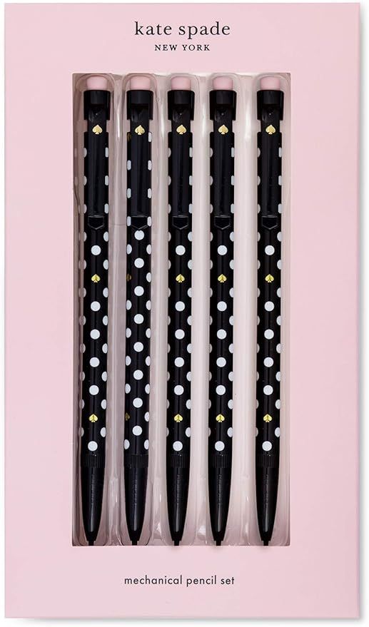 Kate Spade New York Black Plastic Mechanical Pencil Set of 5, Pencils Hold 7mm Lead, Polka Dots | Amazon (US)