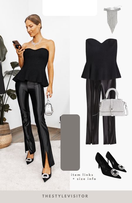 Peplum top outfit with shiny cropped split hem trousers. Love these! I would wear it to date night, dinner or event. Read the size guide/size reviews to pick the right size.

Leave a 🖤 if you want to see more party outfits like this

#partywear #party look #peplumtop #trousers #knit top #pumps #partyoutfit 

#LTKHoliday #LTKSeasonal #LTKstyletip