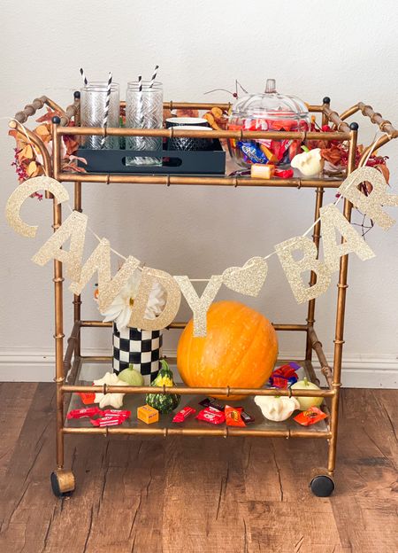 Halloween party bar cart. Halloween party decor. Halloween entertaining. Candy bar cart. 🧡

#LTKHalloween #LTKparties #LTKhome