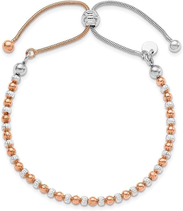 925 Adjustable Stunning Leslie's Sterling Silver Polished Silver and Rose Gold Toned D/C Beads Ba... | Amazon (US)