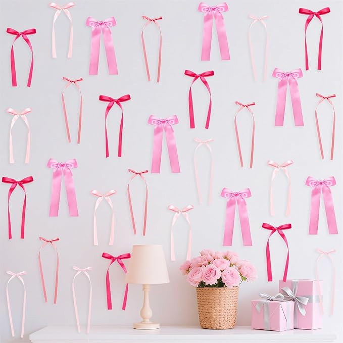 Pink Bow Birthday Decorations, 3 Sizes | 45Pcs Pink Ribbon Bow Wall Decor, DIY Bows Photo Backdro... | Amazon (US)