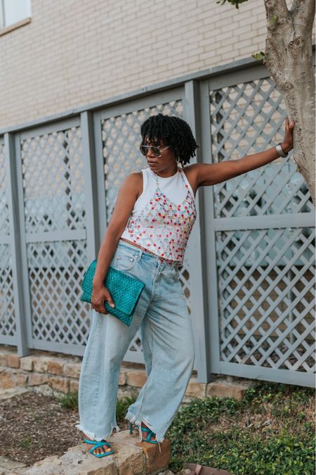 Beaded cami (on sale!)  and baggy jeans with white tank and fun summer sandals (old from Dillards)

#LTKunder100 #LTKFind #LTKstyletip