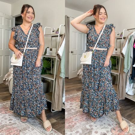 Two piece set floral dress for summer into fall // wearing size large / 5’7” / amazon dress / Amazon set / midsize Amazon finds 

#LTKcurves #LTKmidsize #LTKstyletip