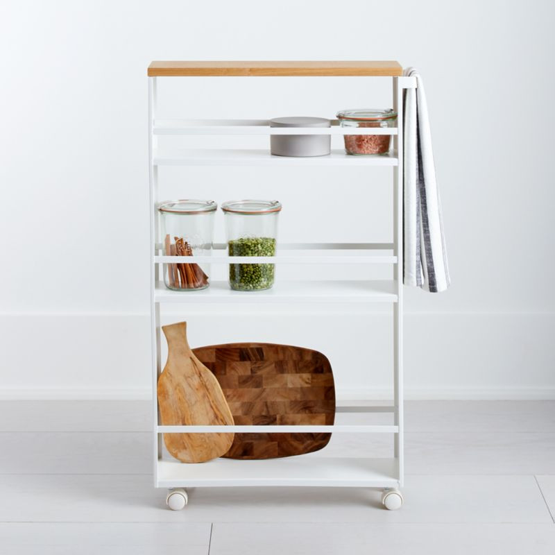 Yamazaki Tower White Rolling Slim Storage Cart With Handle + Reviews | Crate & Barrel | Crate & Barrel