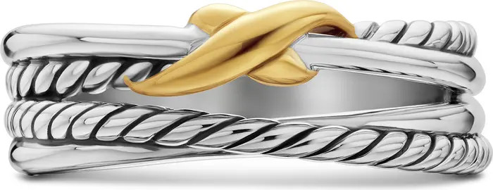 X Crossover Band Ring in Sterling Silver with 18K Yellow Gold, 6mm | Nordstrom