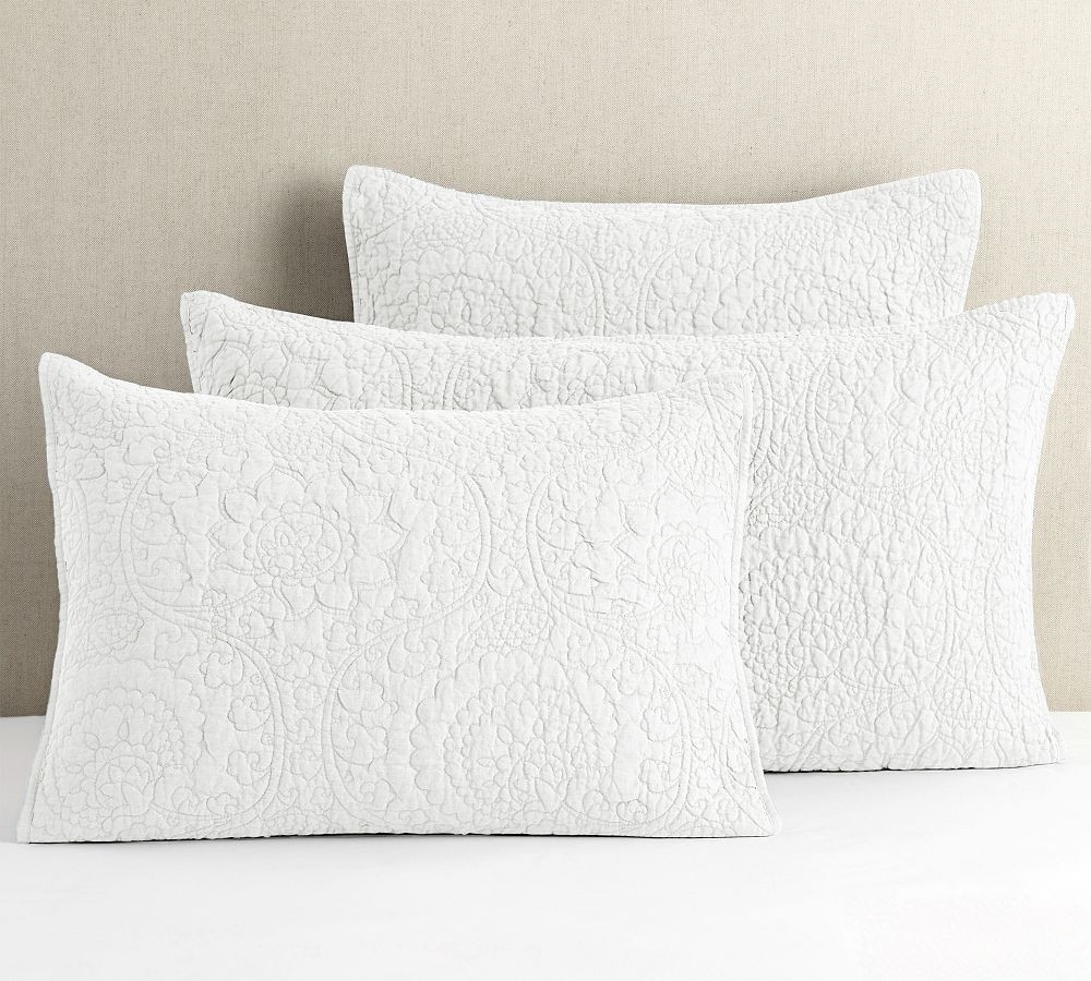 Belgian Flax Linen Floral Stitch Quilted Sham | Pottery Barn (US)