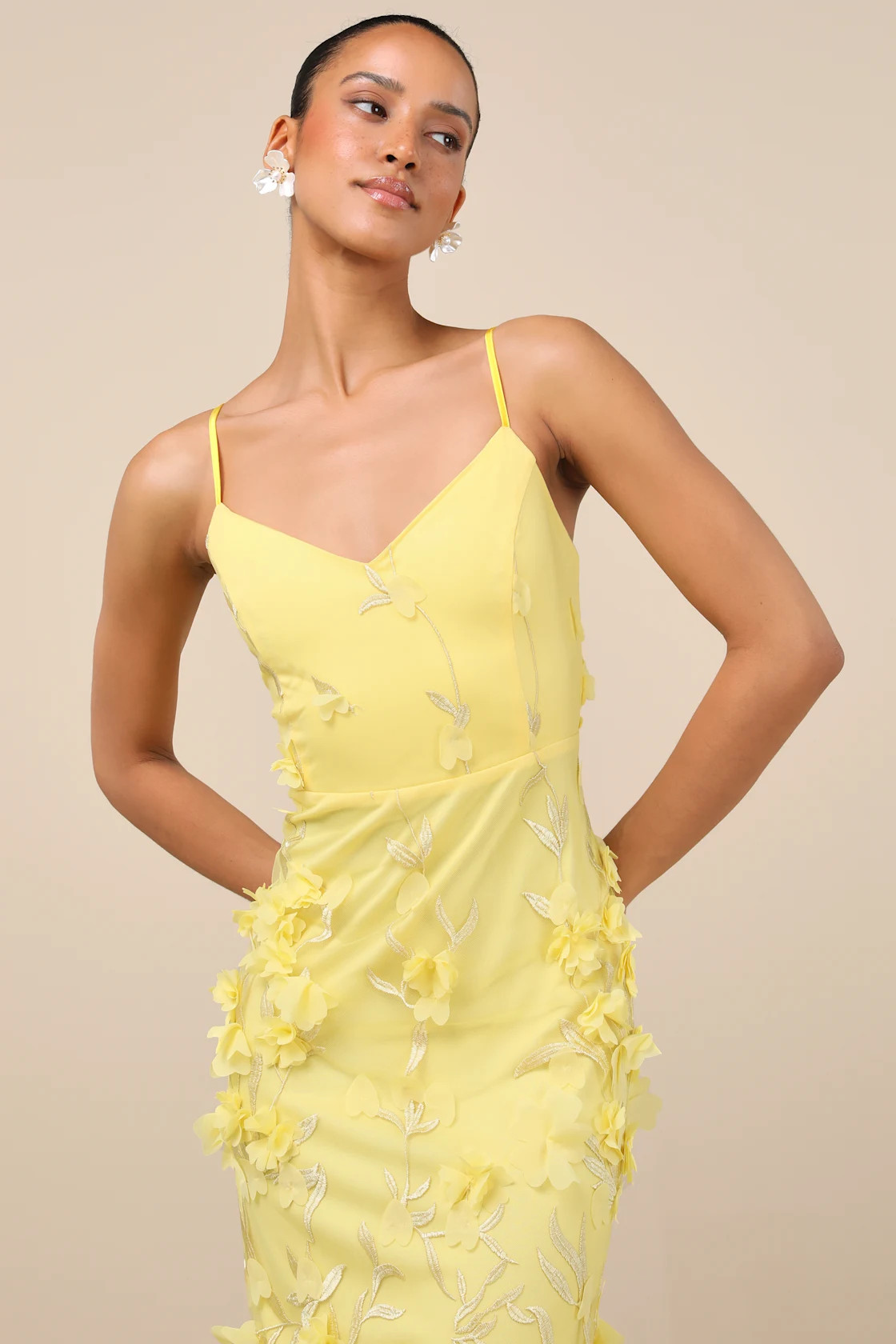 Limitless Adoration Yellow 3D Floral Embroidered Midi Dress | Lulus