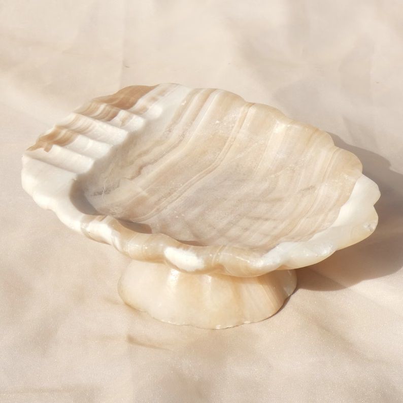 Scalloped Carved Stone Soap Dish Vintage Marble Alabaster Trinket Bowl Ashtray Beige Neutral Sea ... | Etsy (US)