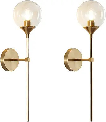 BOKT Gold Industrial Wall Sconce 2 Pack Indoor Wall Mounted Brushed Brass Finish Bedside Glass Ba... | Amazon (US)