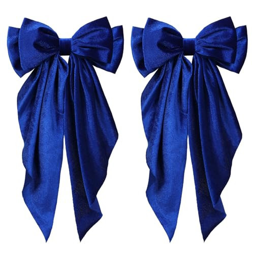 2pc Royal Blue Velvet Ribbon Hair Bows for Women Girls Big Bowknot Hair Clips with Long Tail French Barrette Hair Clamps Wedding Party Hair Decor Accessories | Amazon (US)