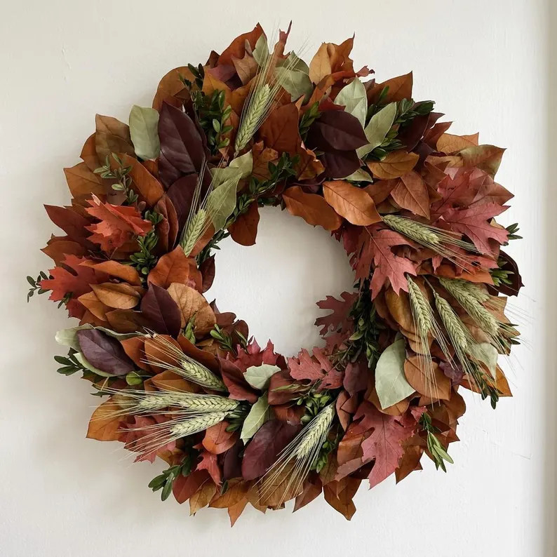 VanCortlandt Farms Dried and Preserved Amber Foliage Wreath - Organic Natural Fall Colors Autumn ... | Etsy (Global)