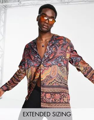 ASOS DESIGN relaxed revere satin shirt with paisley placement print | ASOS (Global)