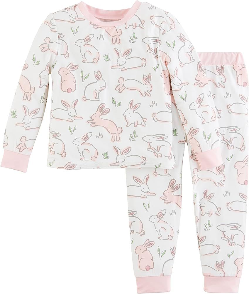 Mud Pie Baby Girl Bunny Pajama Set, Pink, 2T | Amazon (US)